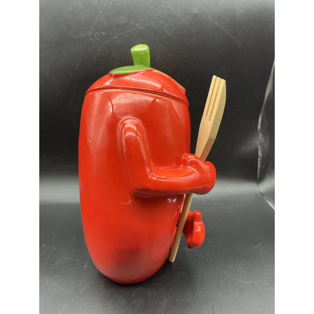 Red & Green Chili Pepper Cookie Jar/Canisters With Arms And Lid 10.75